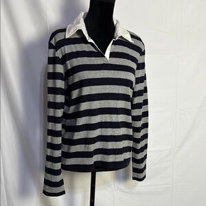 Tommy Hilfiger Black and Gray Striped Button Down Shirt